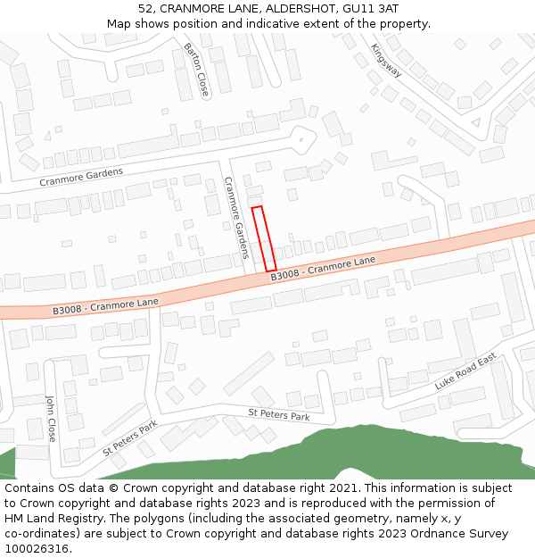 52, CRANMORE LANE, ALDERSHOT, GU11 3AT: Location map and indicative extent of plot