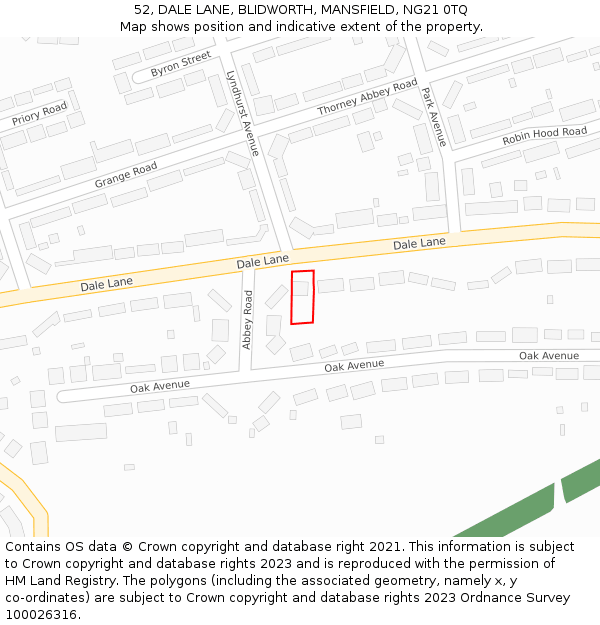 52, DALE LANE, BLIDWORTH, MANSFIELD, NG21 0TQ: Location map and indicative extent of plot