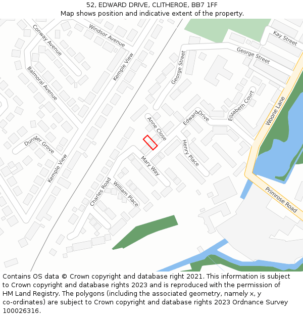 52, EDWARD DRIVE, CLITHEROE, BB7 1FF: Location map and indicative extent of plot