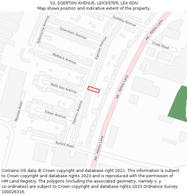 52, EGERTON AVENUE, LEICESTER, LE4 0DN: Location map and indicative extent of plot