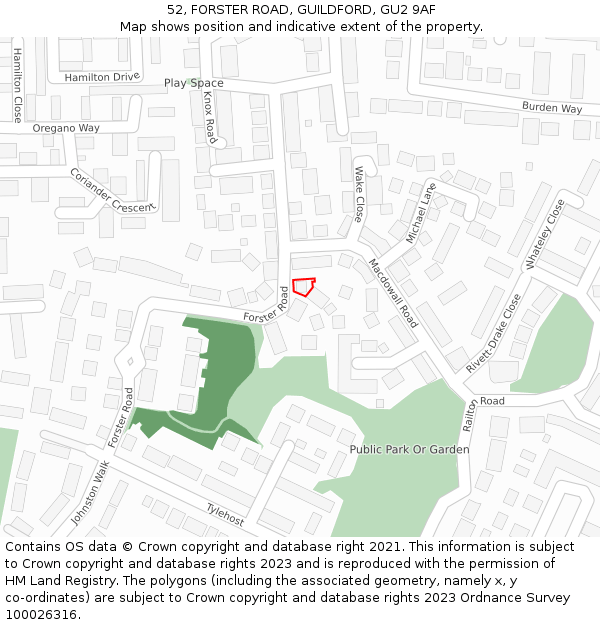 52, FORSTER ROAD, GUILDFORD, GU2 9AF: Location map and indicative extent of plot