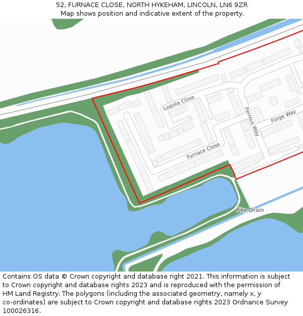 52, FURNACE CLOSE, NORTH HYKEHAM, LINCOLN, LN6 9ZR: Location map and indicative extent of plot