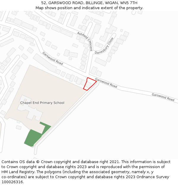 52, GARSWOOD ROAD, BILLINGE, WIGAN, WN5 7TH: Location map and indicative extent of plot