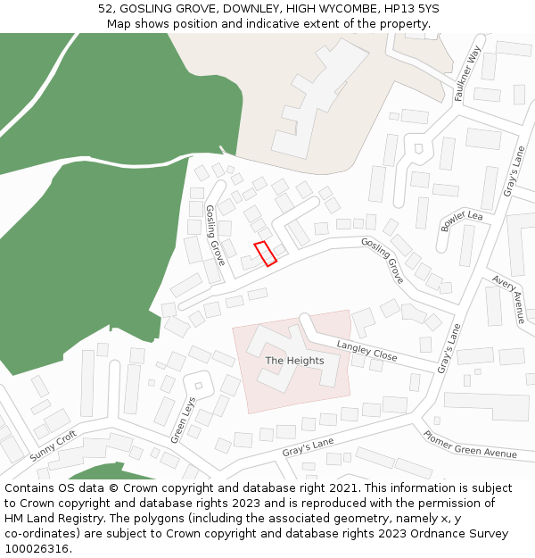 52, GOSLING GROVE, DOWNLEY, HIGH WYCOMBE, HP13 5YS: Location map and indicative extent of plot