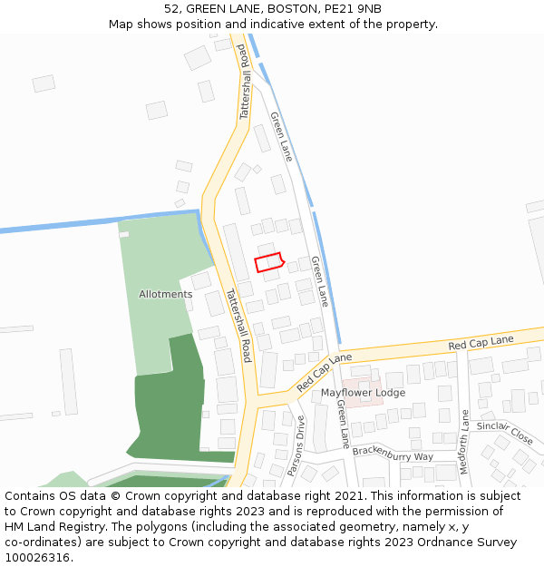 52, GREEN LANE, BOSTON, PE21 9NB: Location map and indicative extent of plot