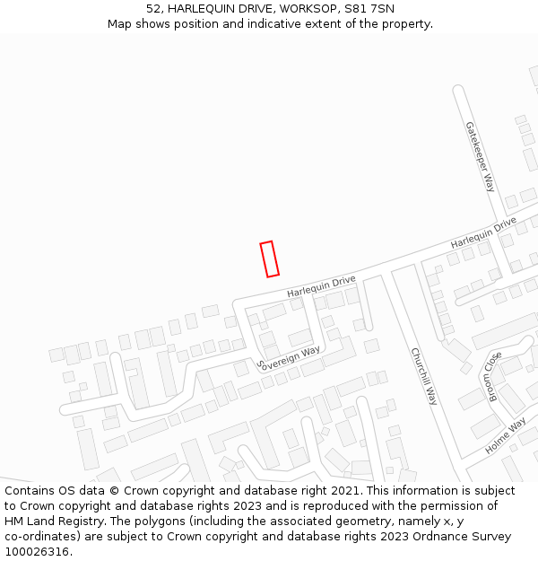 52, HARLEQUIN DRIVE, WORKSOP, S81 7SN: Location map and indicative extent of plot