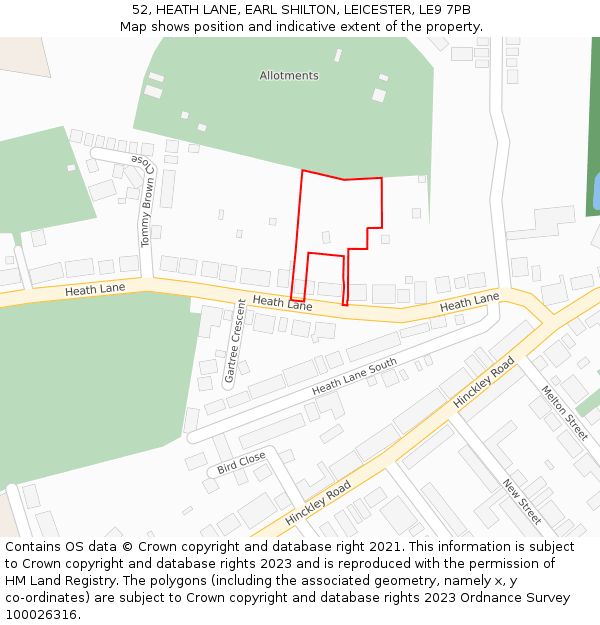 52, HEATH LANE, EARL SHILTON, LEICESTER, LE9 7PB: Location map and indicative extent of plot