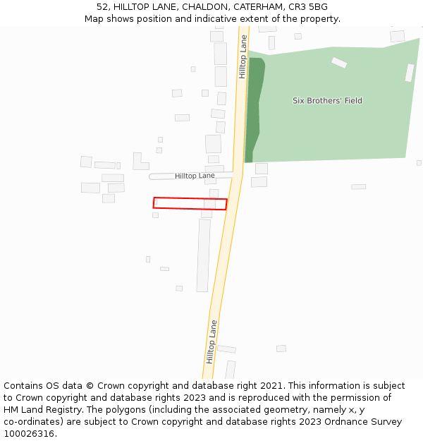 52, HILLTOP LANE, CHALDON, CATERHAM, CR3 5BG: Location map and indicative extent of plot