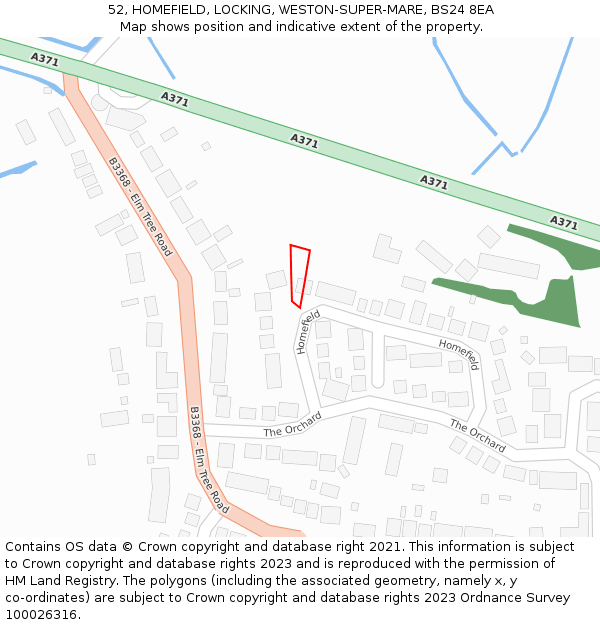 52, HOMEFIELD, LOCKING, WESTON-SUPER-MARE, BS24 8EA: Location map and indicative extent of plot