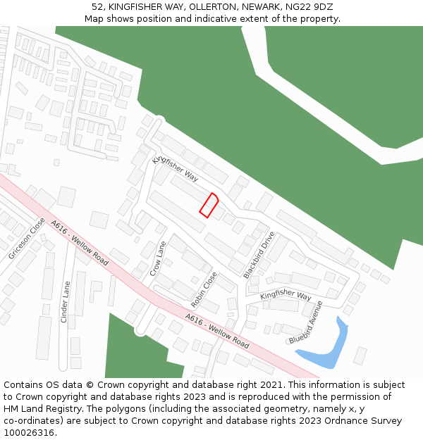 52, KINGFISHER WAY, OLLERTON, NEWARK, NG22 9DZ: Location map and indicative extent of plot