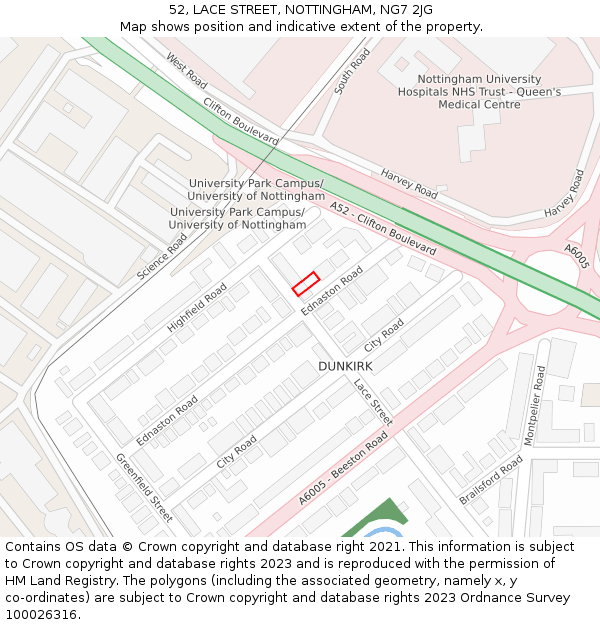 52, LACE STREET, NOTTINGHAM, NG7 2JG: Location map and indicative extent of plot