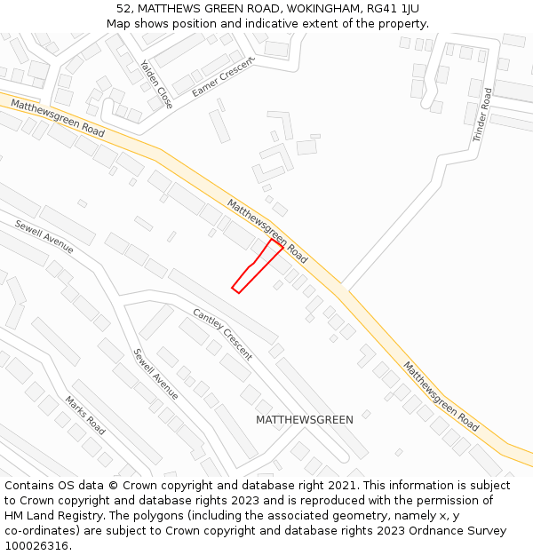 52, MATTHEWS GREEN ROAD, WOKINGHAM, RG41 1JU: Location map and indicative extent of plot