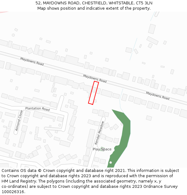 52, MAYDOWNS ROAD, CHESTFIELD, WHITSTABLE, CT5 3LN: Location map and indicative extent of plot