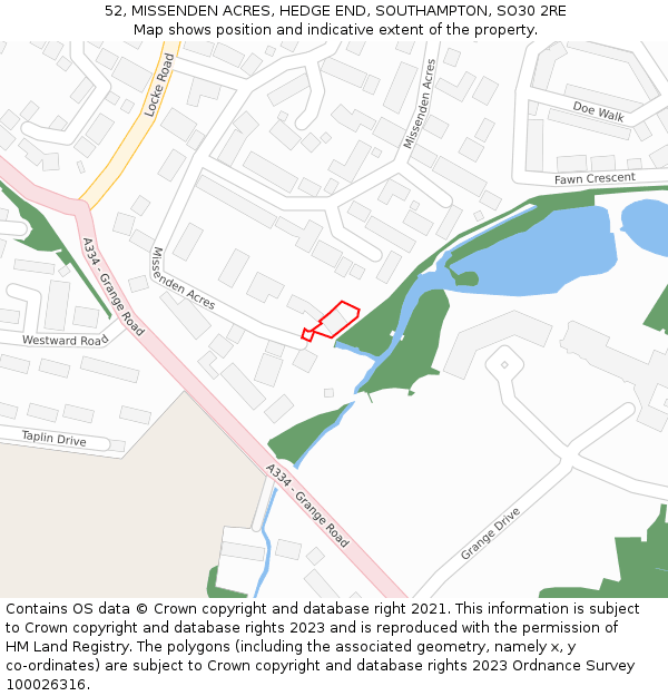 52, MISSENDEN ACRES, HEDGE END, SOUTHAMPTON, SO30 2RE: Location map and indicative extent of plot