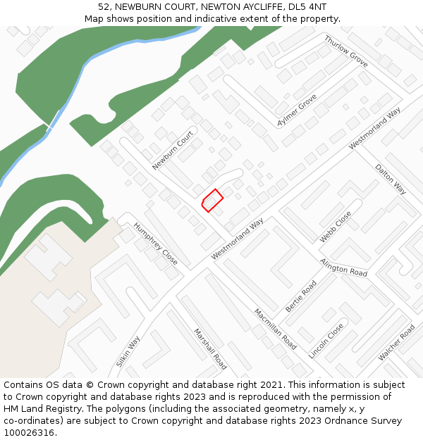 52, NEWBURN COURT, NEWTON AYCLIFFE, DL5 4NT: Location map and indicative extent of plot