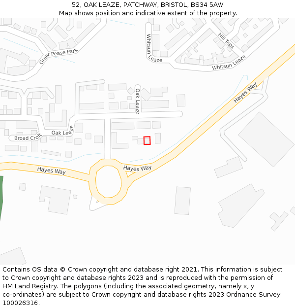 52, OAK LEAZE, PATCHWAY, BRISTOL, BS34 5AW: Location map and indicative extent of plot