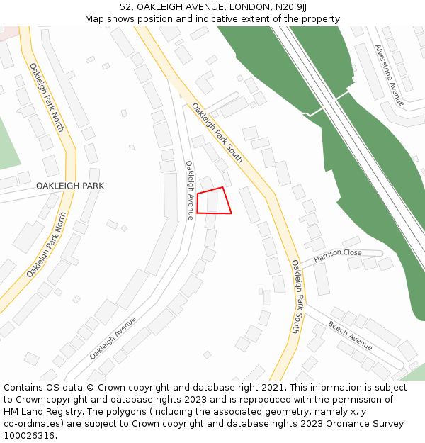 52, OAKLEIGH AVENUE, LONDON, N20 9JJ: Location map and indicative extent of plot