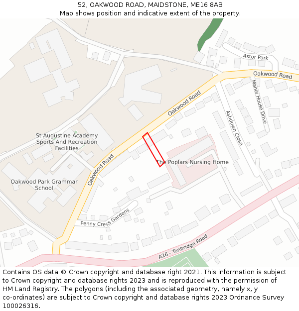 52, OAKWOOD ROAD, MAIDSTONE, ME16 8AB: Location map and indicative extent of plot