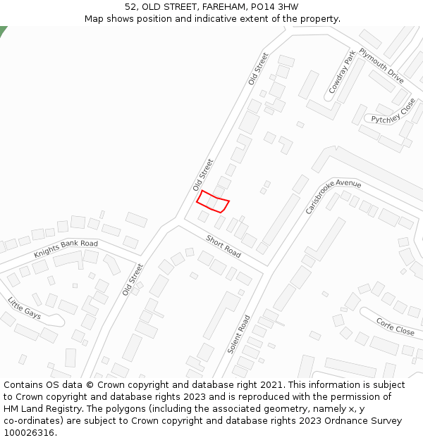 52, OLD STREET, FAREHAM, PO14 3HW: Location map and indicative extent of plot