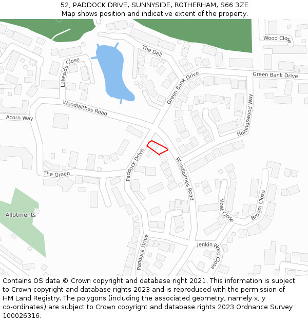 52, PADDOCK DRIVE, SUNNYSIDE, ROTHERHAM, S66 3ZE: Location map and indicative extent of plot