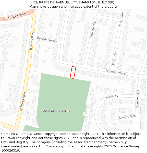 52, PARKSIDE AVENUE, LITTLEHAMPTON, BN17 6BQ: Location map and indicative extent of plot