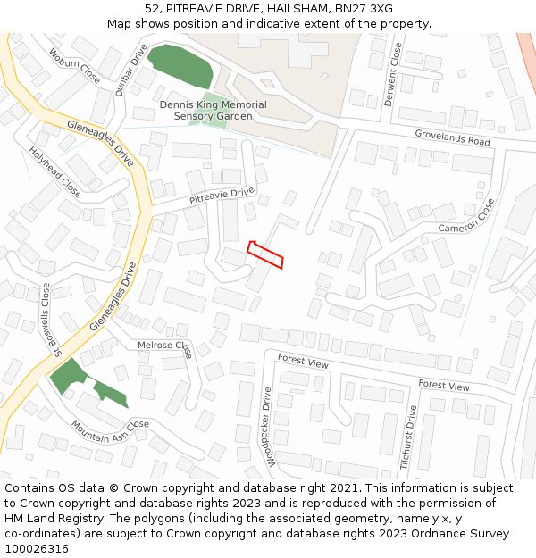 52, PITREAVIE DRIVE, HAILSHAM, BN27 3XG: Location map and indicative extent of plot