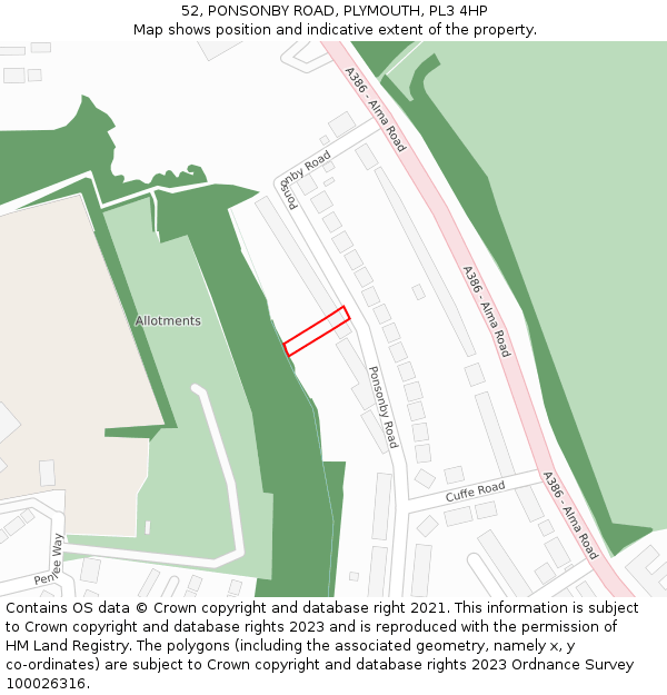 52, PONSONBY ROAD, PLYMOUTH, PL3 4HP: Location map and indicative extent of plot