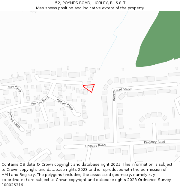 52, POYNES ROAD, HORLEY, RH6 8LT: Location map and indicative extent of plot