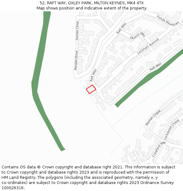 52, RAFT WAY, OXLEY PARK, MILTON KEYNES, MK4 4TX: Location map and indicative extent of plot