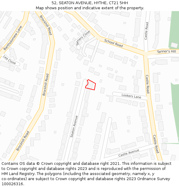 52, SEATON AVENUE, HYTHE, CT21 5HH: Location map and indicative extent of plot