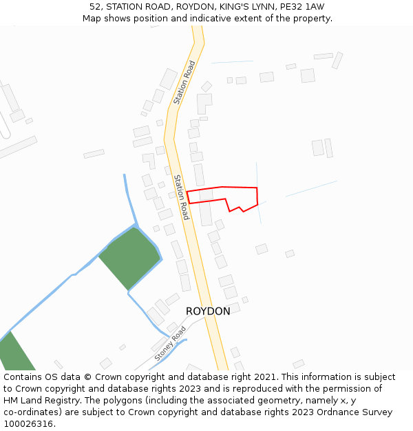 52, STATION ROAD, ROYDON, KING'S LYNN, PE32 1AW: Location map and indicative extent of plot