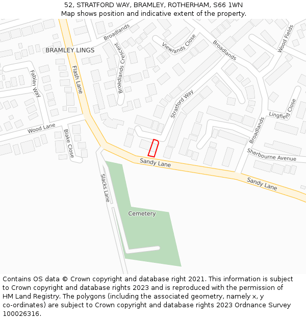 52, STRATFORD WAY, BRAMLEY, ROTHERHAM, S66 1WN: Location map and indicative extent of plot