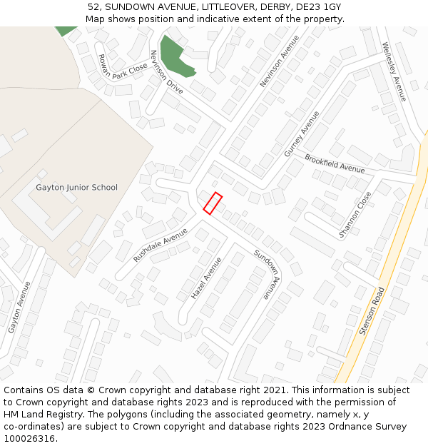 52, SUNDOWN AVENUE, LITTLEOVER, DERBY, DE23 1GY: Location map and indicative extent of plot