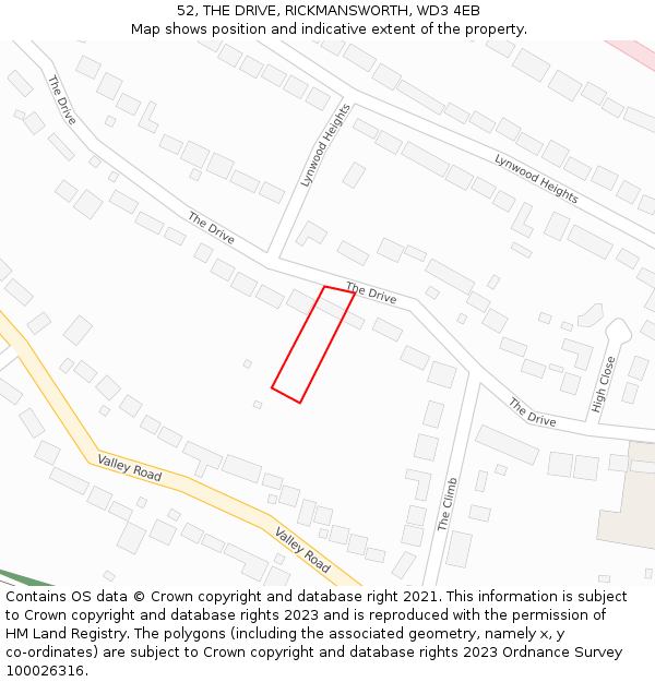 52, THE DRIVE, RICKMANSWORTH, WD3 4EB: Location map and indicative extent of plot