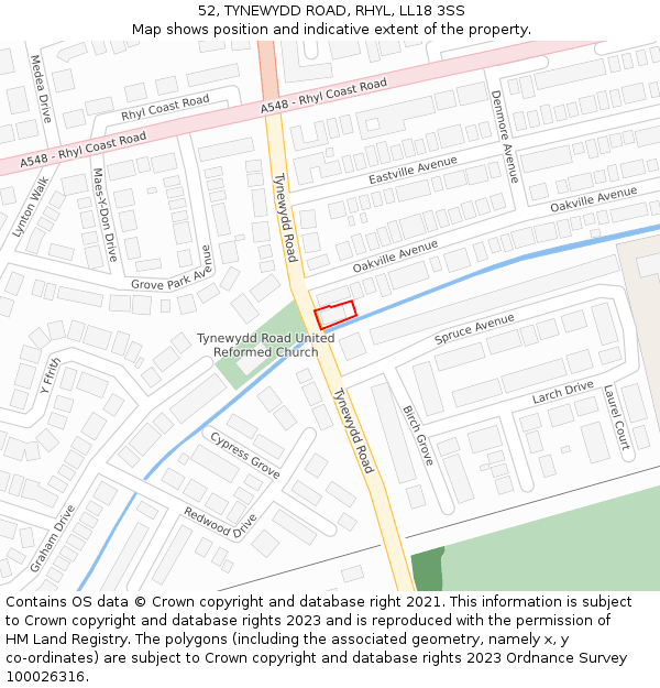 52, TYNEWYDD ROAD, RHYL, LL18 3SS: Location map and indicative extent of plot