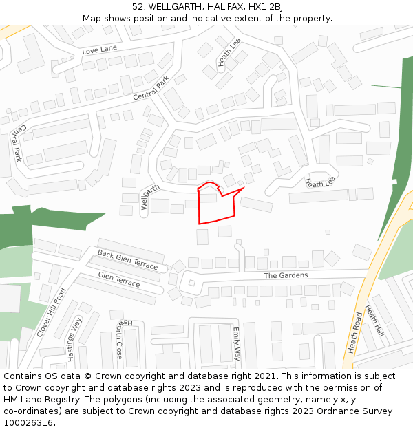 52, WELLGARTH, HALIFAX, HX1 2BJ: Location map and indicative extent of plot