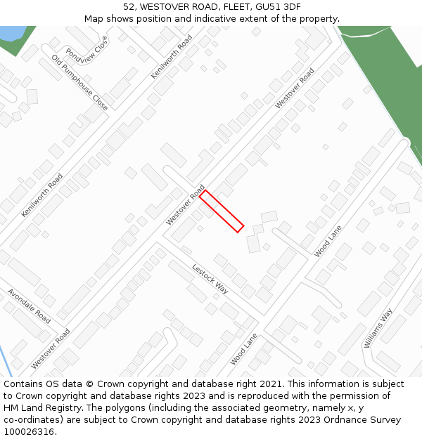 52, WESTOVER ROAD, FLEET, GU51 3DF: Location map and indicative extent of plot