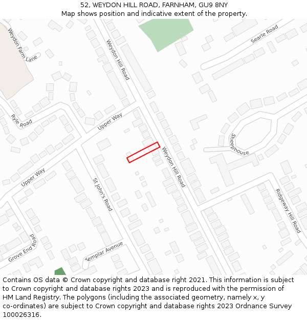 52, WEYDON HILL ROAD, FARNHAM, GU9 8NY: Location map and indicative extent of plot