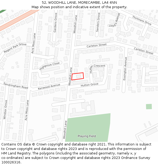 52, WOODHILL LANE, MORECAMBE, LA4 4NN: Location map and indicative extent of plot