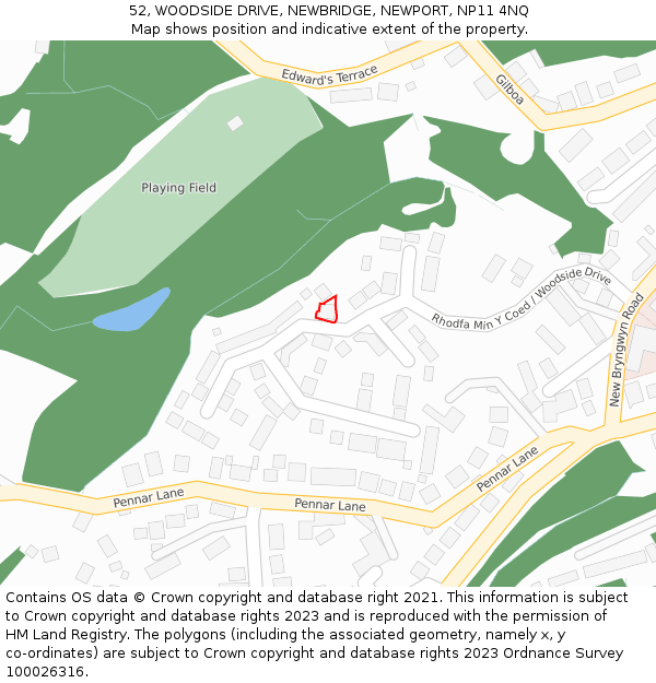 52, WOODSIDE DRIVE, NEWBRIDGE, NEWPORT, NP11 4NQ: Location map and indicative extent of plot