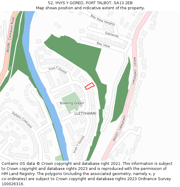 52, YNYS Y GORED, PORT TALBOT, SA13 2EB: Location map and indicative extent of plot