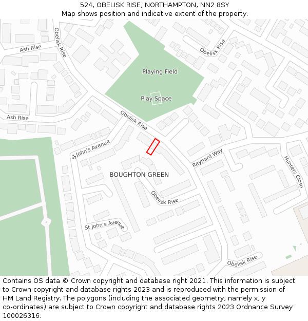 524, OBELISK RISE, NORTHAMPTON, NN2 8SY: Location map and indicative extent of plot