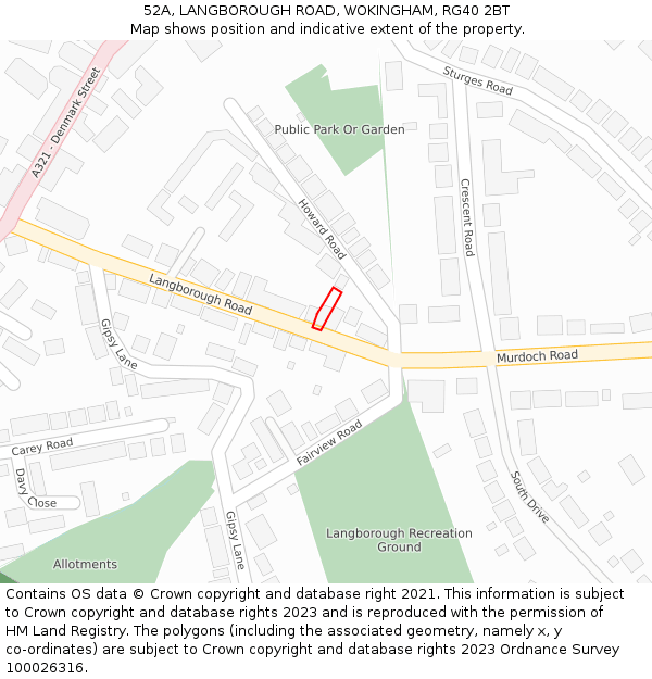 52A, LANGBOROUGH ROAD, WOKINGHAM, RG40 2BT: Location map and indicative extent of plot