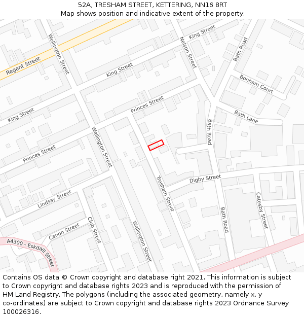 52A, TRESHAM STREET, KETTERING, NN16 8RT: Location map and indicative extent of plot