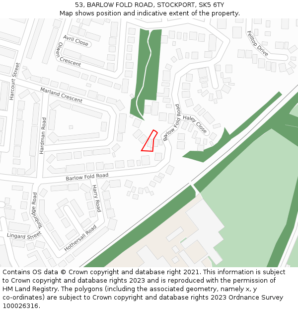 53, BARLOW FOLD ROAD, STOCKPORT, SK5 6TY: Location map and indicative extent of plot