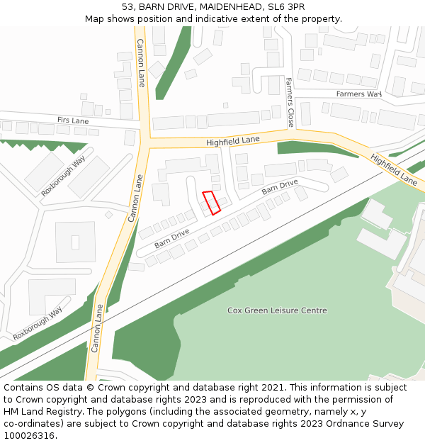 53, BARN DRIVE, MAIDENHEAD, SL6 3PR: Location map and indicative extent of plot