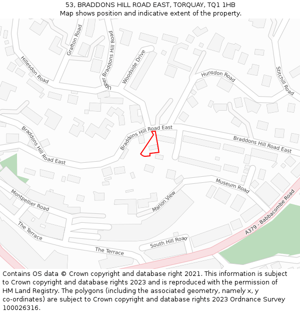 53, BRADDONS HILL ROAD EAST, TORQUAY, TQ1 1HB: Location map and indicative extent of plot