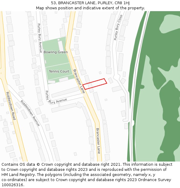 53, BRANCASTER LANE, PURLEY, CR8 1HJ: Location map and indicative extent of plot