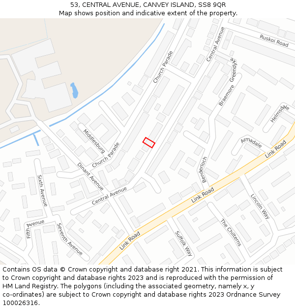 53, CENTRAL AVENUE, CANVEY ISLAND, SS8 9QR: Location map and indicative extent of plot