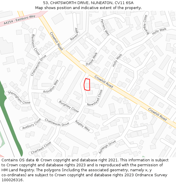 53, CHATSWORTH DRIVE, NUNEATON, CV11 6SA: Location map and indicative extent of plot